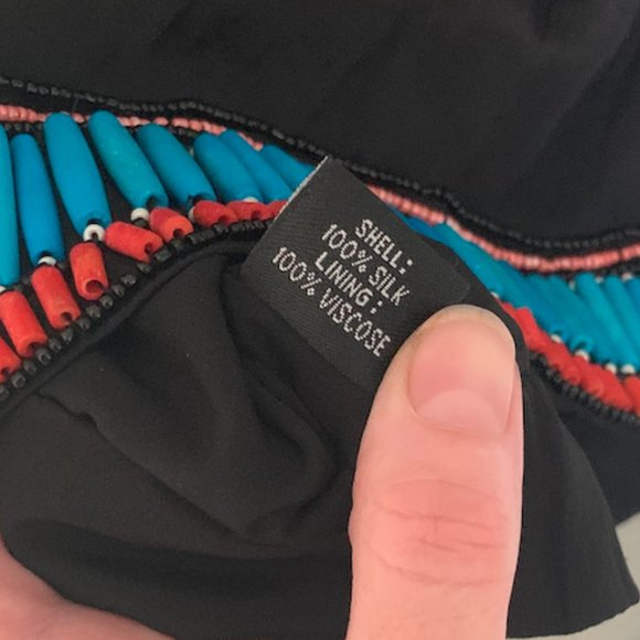 Karina Grimaldi Black/Turquoise/Coral Southwest Beaded Top - Small - Picture 4 of 5